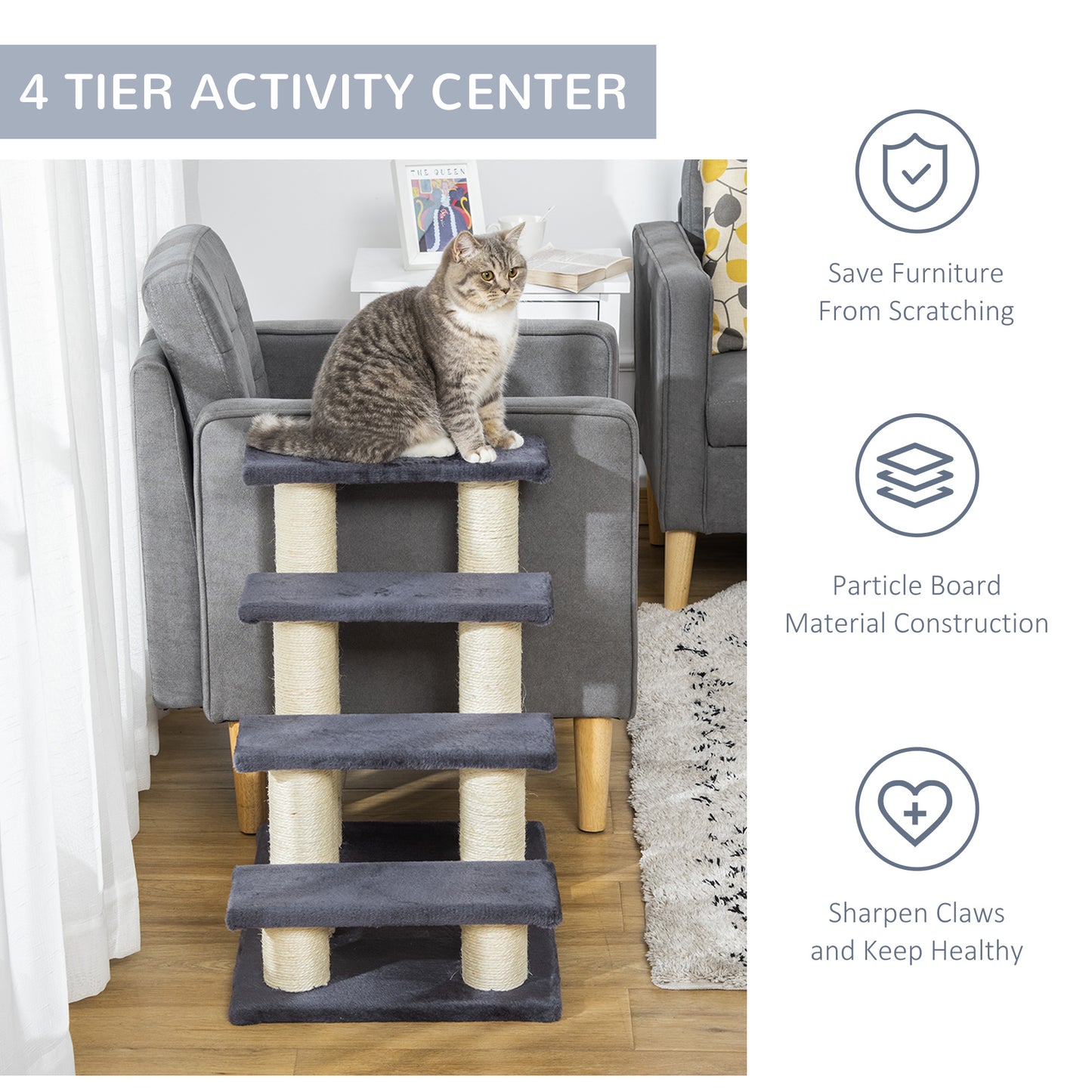 Cat Tree with 4 Steps for High Beds with Sisal Scratching Post - Image 8 of 9