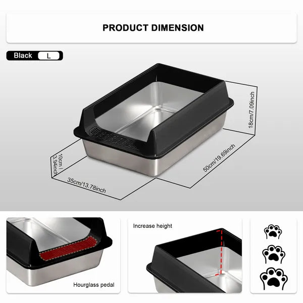 Stainless Steel Cat Litter Box, Non Stick, Scratch Resistant, Easy to Clean - Size Reference