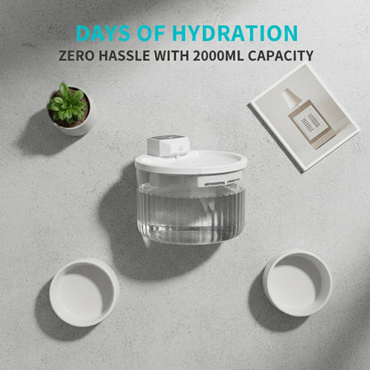 Wireless Pet Water Fountain 2000ML, Rechargeable with Motion Sensor - Side Angle