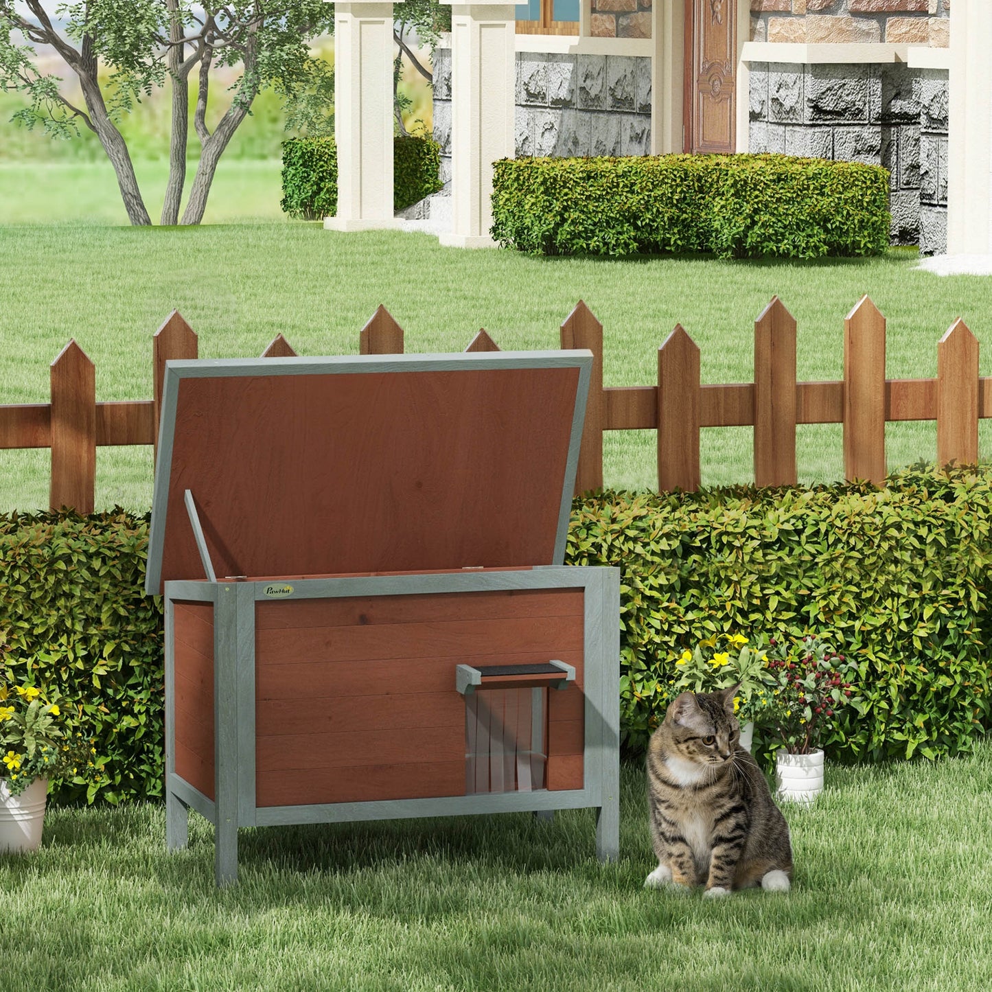 Outdoor Wooden Cat House with Removable Floor, Brown - Main Product Image
