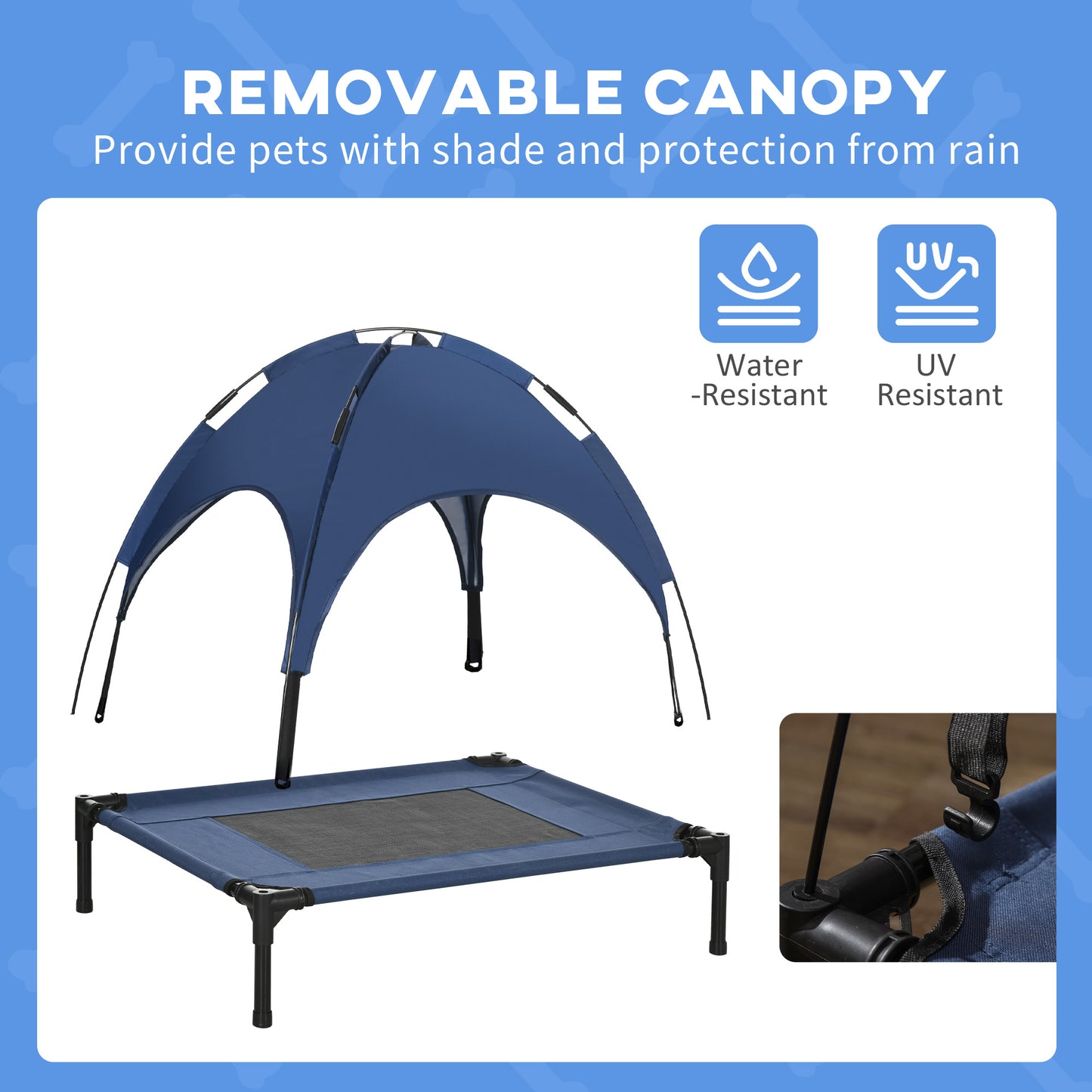 Elevated Dog Bed 30 Inch with UV Protection Canopy, Dark Blue - Image 8 of 9