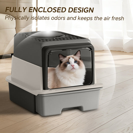 Front Flip Door Cat Litter Box with Deodorant Pack, Anti Splash Design - Main Product Image