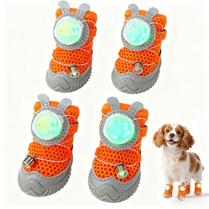LED Light Up Dog Shoes, 4 Pack Anti Slip Paw Protectors for Night Walks - Main Product Image