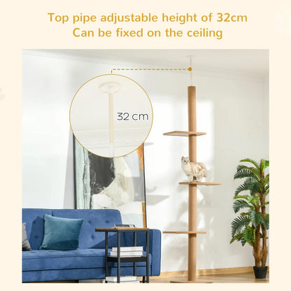 Floor to Ceiling Cat Tree with Sisal Scratching Posts, Natural Activity Center, Brown - Side Angle
