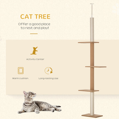 Floor to Ceiling Cat Tree with Sisal Scratching Posts, Natural Wood Activity Center - Image 8 of 9