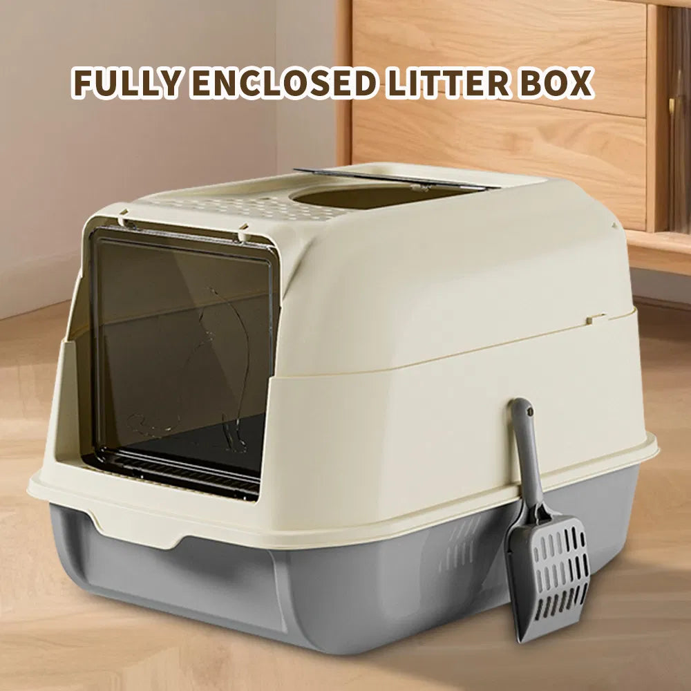 Extra Large Dual Entry Cat Litter Box, Convertible Open and Enclosed, Gray - Image 6 of 6