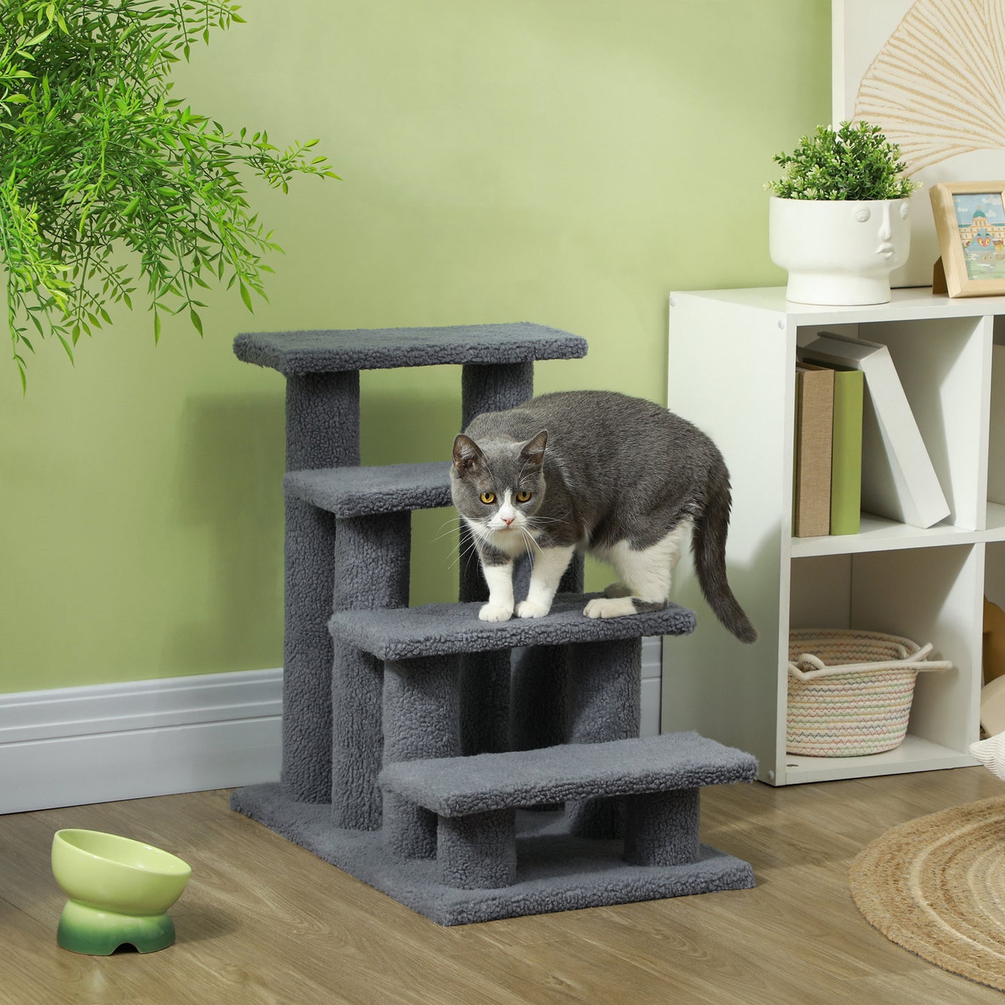 25 Inch Cat Scratching Post Pet Stairs, 4 Step Multi Level, Gray - Main Product Image