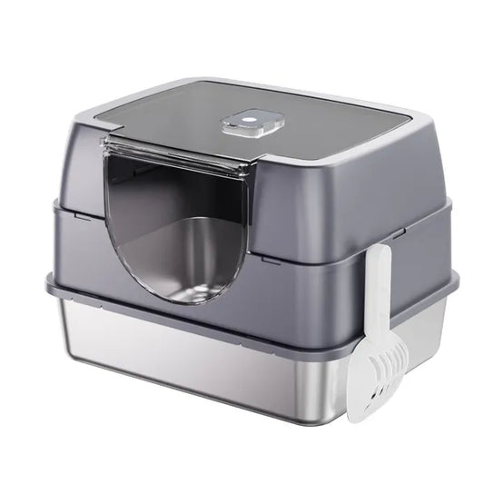 Fully Enclosed Stainless Steel Cat Litter Box, White, Odor Lock, Easy Clean - Main Product Image