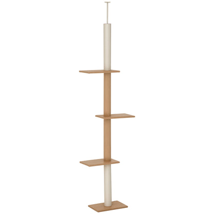 Floor to Ceiling Cat Tree with Sisal Scratching Posts, Natural Wood Activity Center - Image 9 of 9