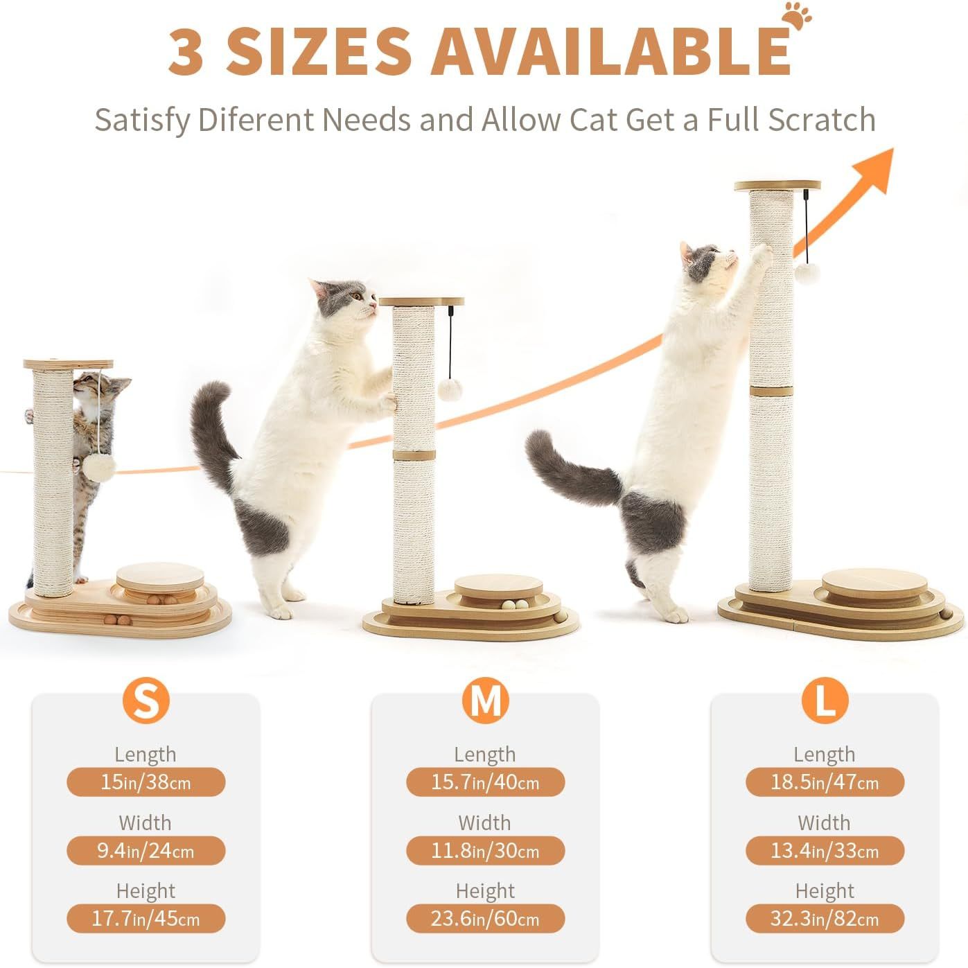Two Layer Sisal Cat Scratching Post with Ball Track and Hanging Toy - Features and Details