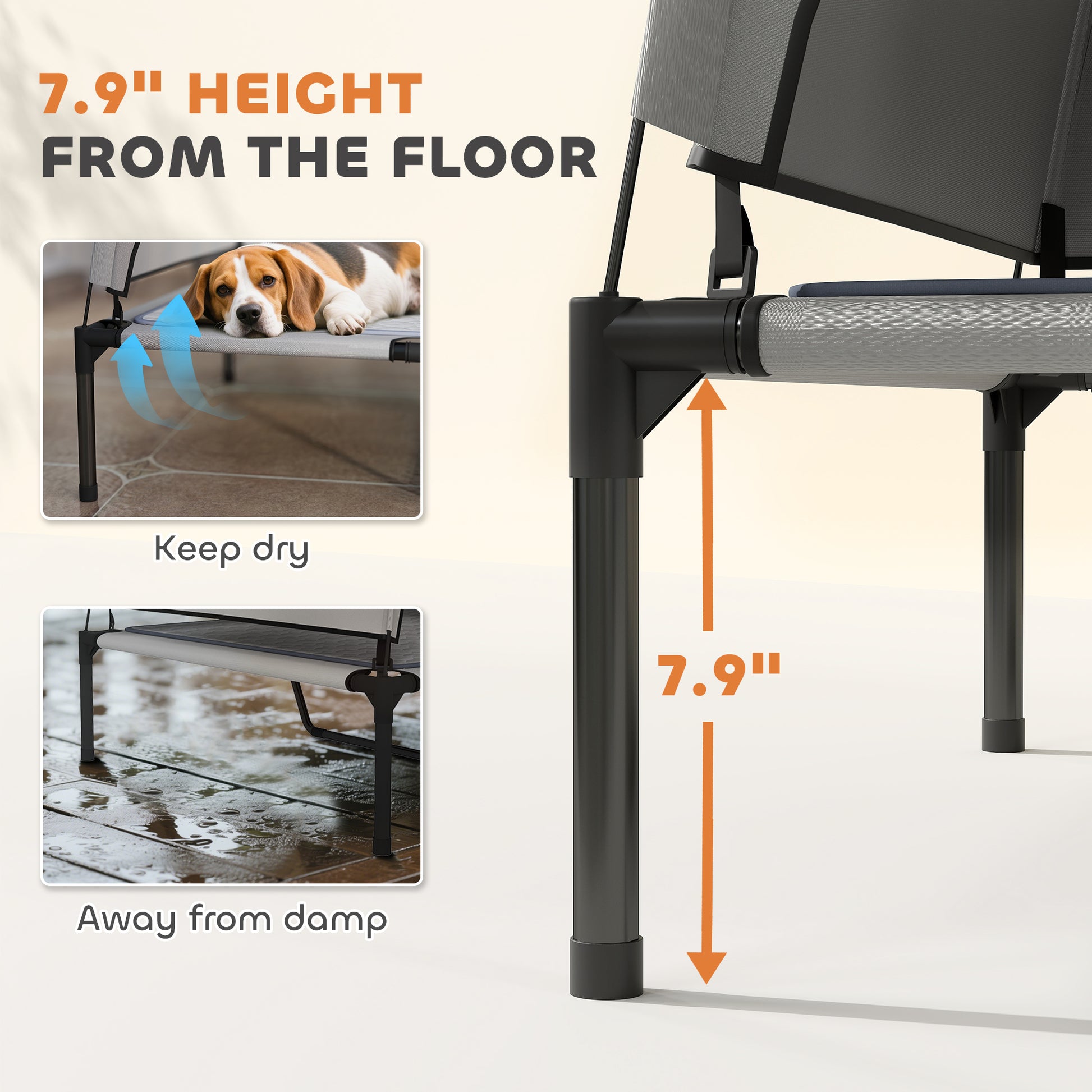 Elevated Dog Bed with Removable Canopy, Cooling Pad and Storage Bag - Side Angle