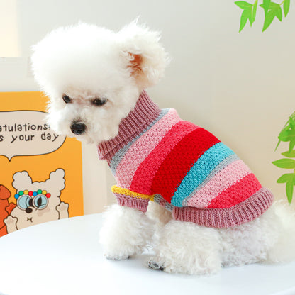 Colorful Striped Pet Sweater, Warm Knit Pullover for Dogs and Cats - Main Product Image