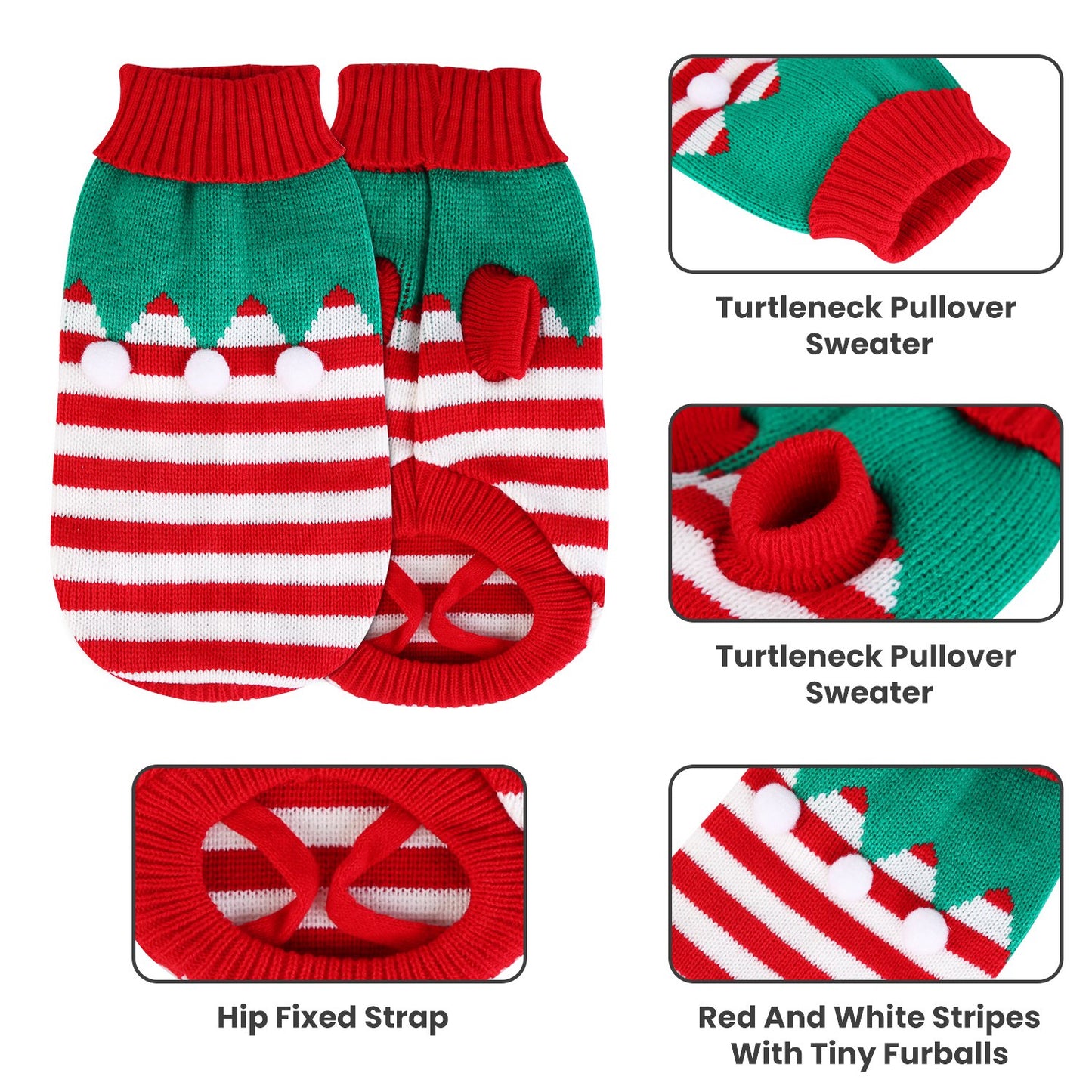 Pet Christmas Turtleneck Sweater with Snowman Stripes for Dogs and Cats - Size Reference