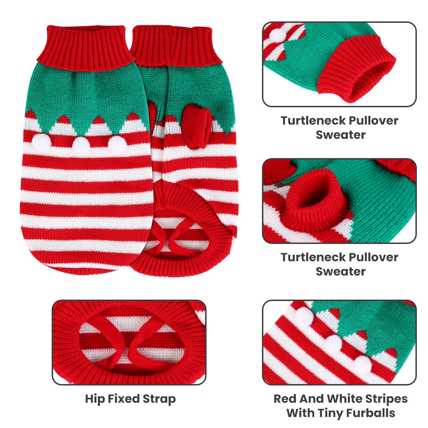 Pet Christmas Turtleneck Sweater with Snowman Stripes for Dogs and Cats - Size Reference