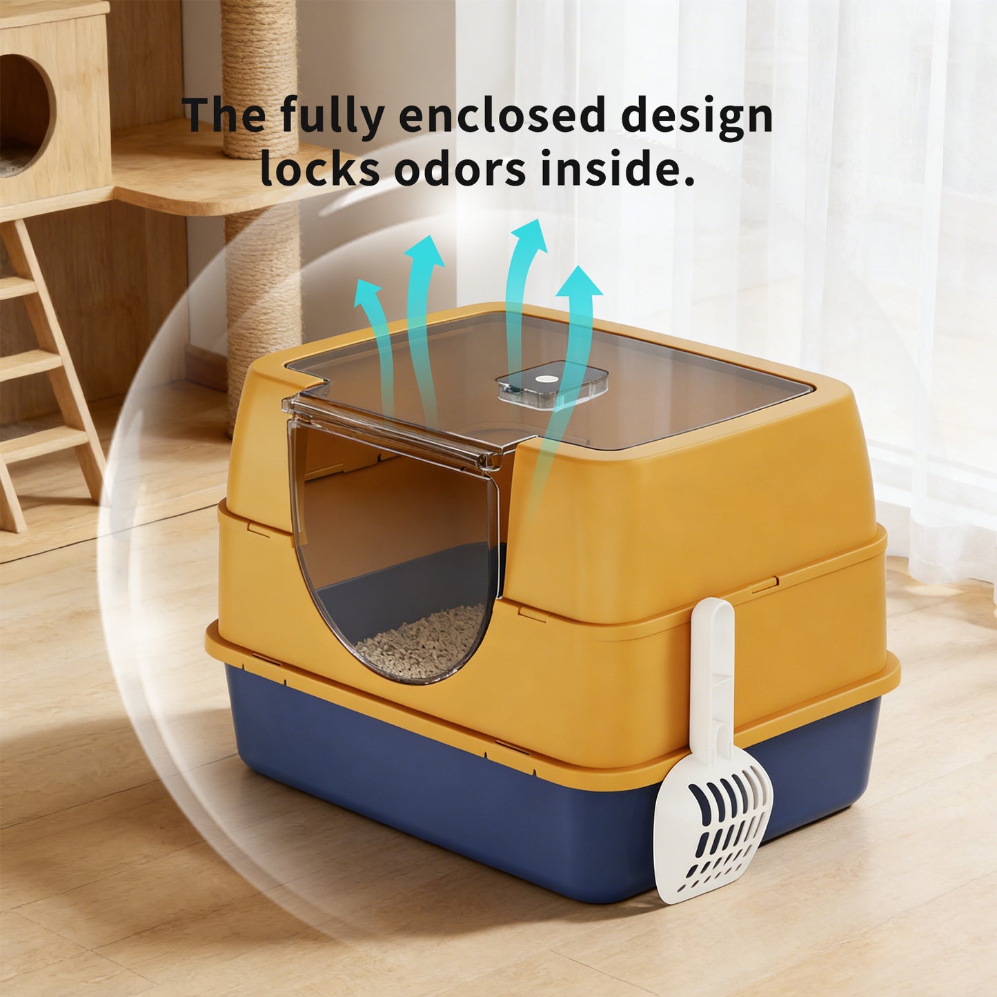 Top Entry Enclosed Cat Litter Box with Scoop, Anti Splash Odor Locking, Dark Gray - Main Product Image