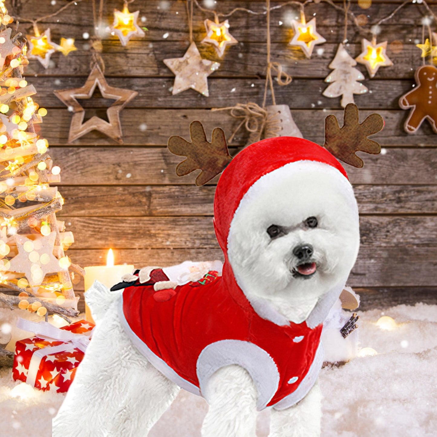 Pet Christmas Costume, Santa Claus Reindeer Outfit for Small and Medium Dogs and Cats - Side Angle