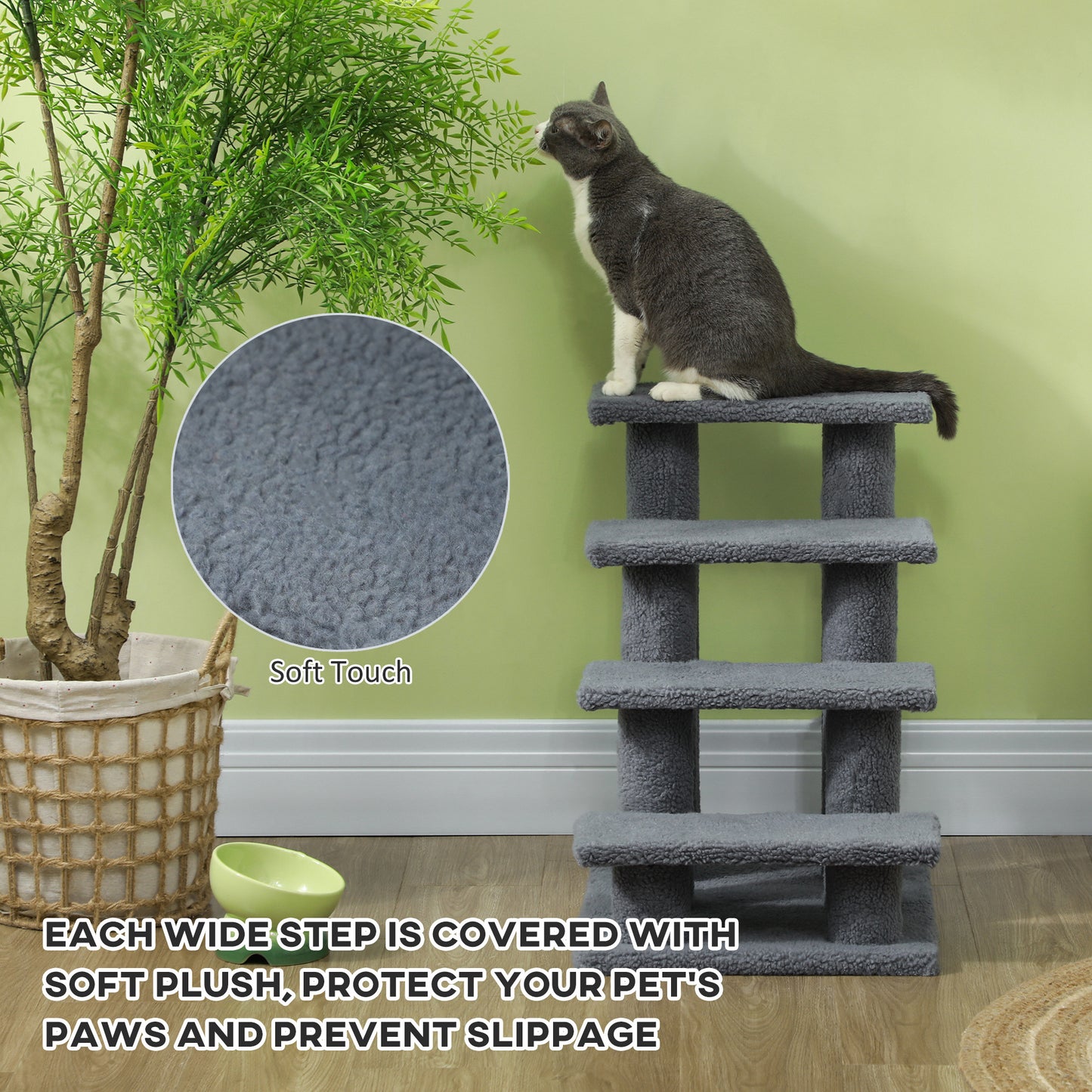 25 Inch Cat Scratching Post Pet Stairs, 4 Step Multi Level, Gray - Detailed View