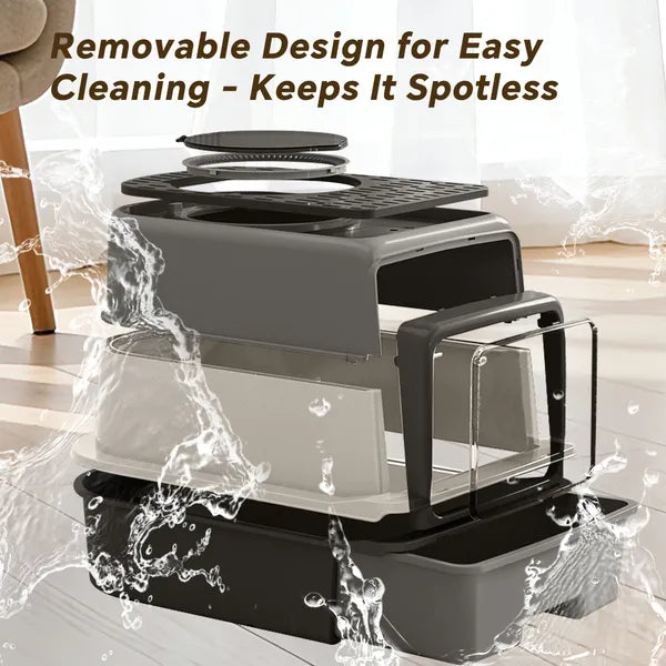 Cat Litter Box with Pull Out Drawer, No Scoop Needed, Modern Design - Detailed View