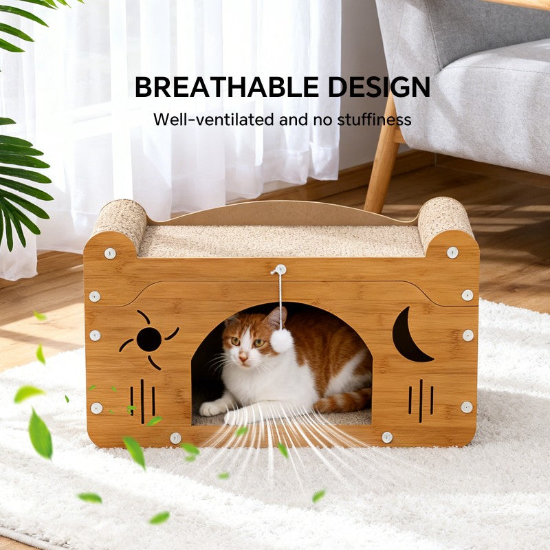 Star and Moon Cat Scratcher Couch with Teaser Ball, for Large Cats - Features and Details