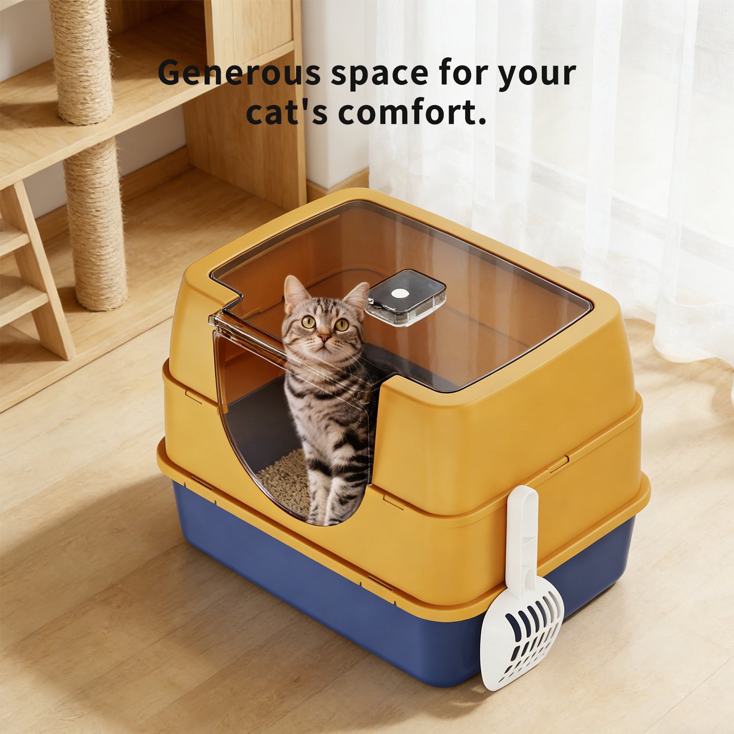 Top Entry Enclosed Cat Litter Box with Scoop, Anti Splash Odor Locking, Dark Gray - Size Reference