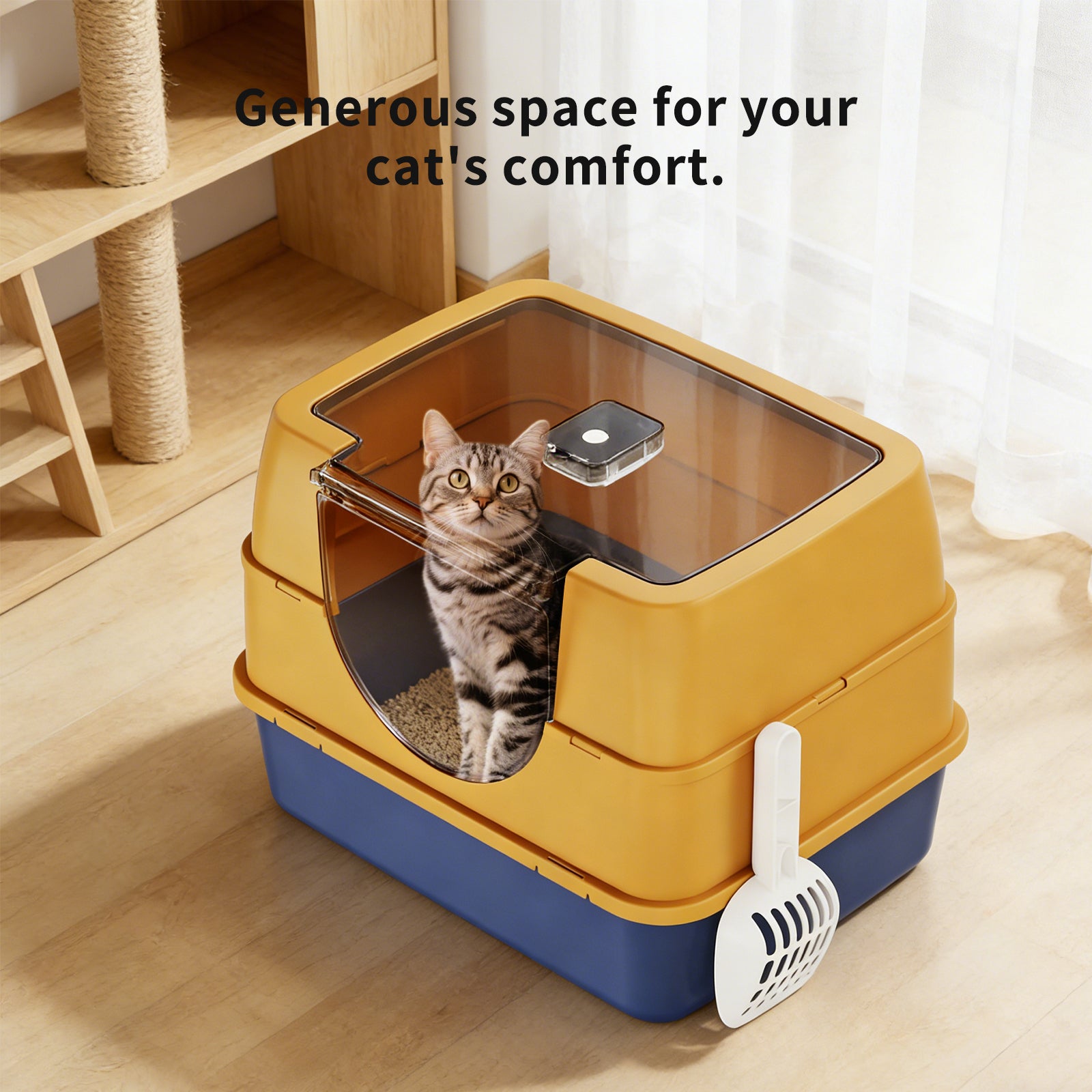 Top Entry Enclosed Cat Litter Box with Scoop, Anti Splash Odor Locking, Dark Gray - Size Reference