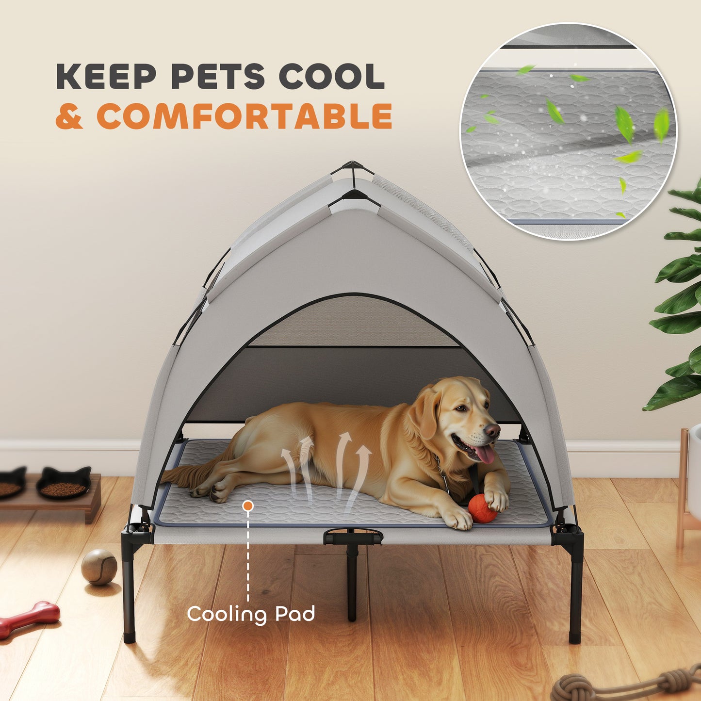 Elevated Dog Bed with Removable Canopy, Cooling Pad and Storage Bag - Image 7 of 9