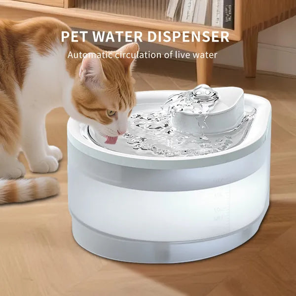 Quiet Pet Water Fountain 2500ML with Night Light, USB Powered, White - Main Product Image