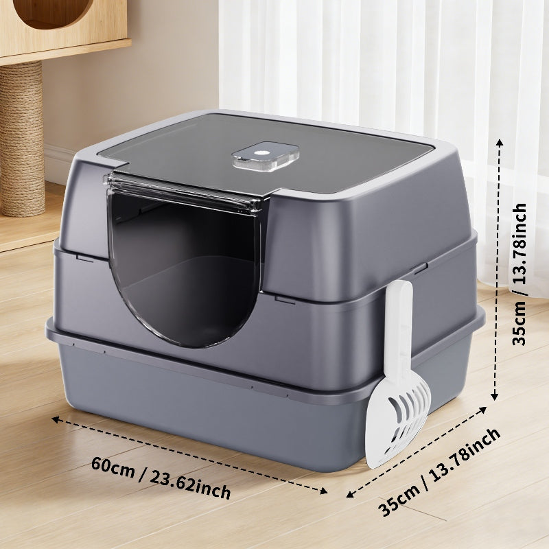 Top Entry Enclosed Cat Litter Box with Scoop, Anti Splash Odor Locking, Dark Gray - Image 6 of 8