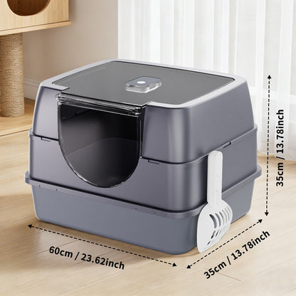 Top Entry Enclosed Cat Litter Box with Scoop, Anti Splash Odor Locking, Dark Gray - Image 6 of 8