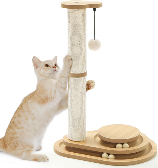 Two Layer Sisal Cat Scratching Post with Ball Track and Hanging Toy - Main Product Image
