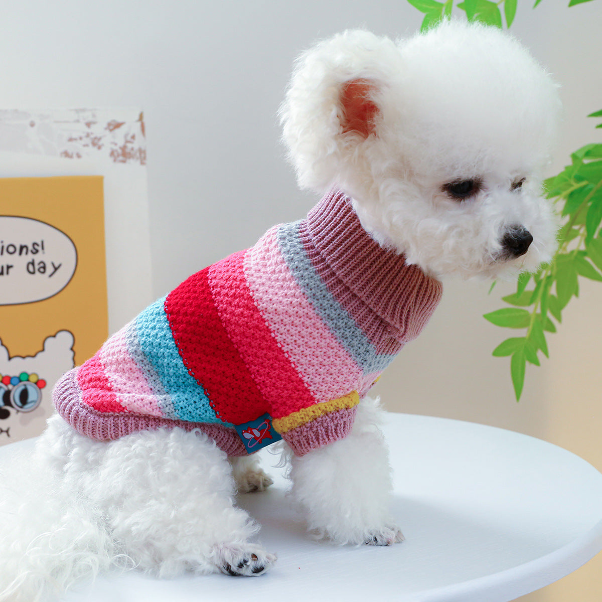 Colorful Striped Pet Sweater, Warm Knit Pullover for Dogs and Cats - Size Reference