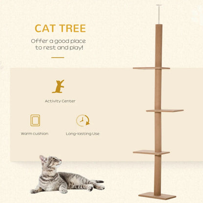 Floor to Ceiling Cat Tree with Sisal Scratching Posts, Natural Activity Center, Brown - Image 7 of 10