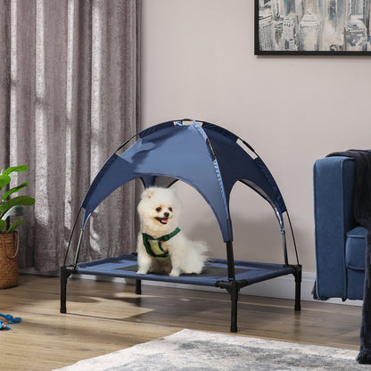 Elevated Dog Bed 30 Inch with UV Protection Canopy, Dark Blue - Detailed View