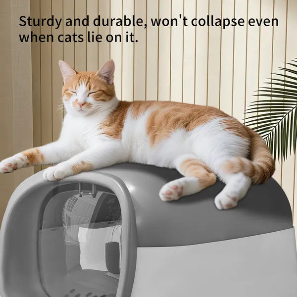Modern Enclosed Cat Litter Box with Built In Scoop Storage - Side Angle