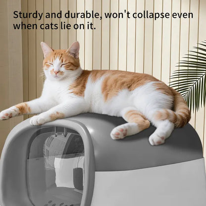 Modern Enclosed Cat Litter Box with Built In Scoop Storage - Side Angle