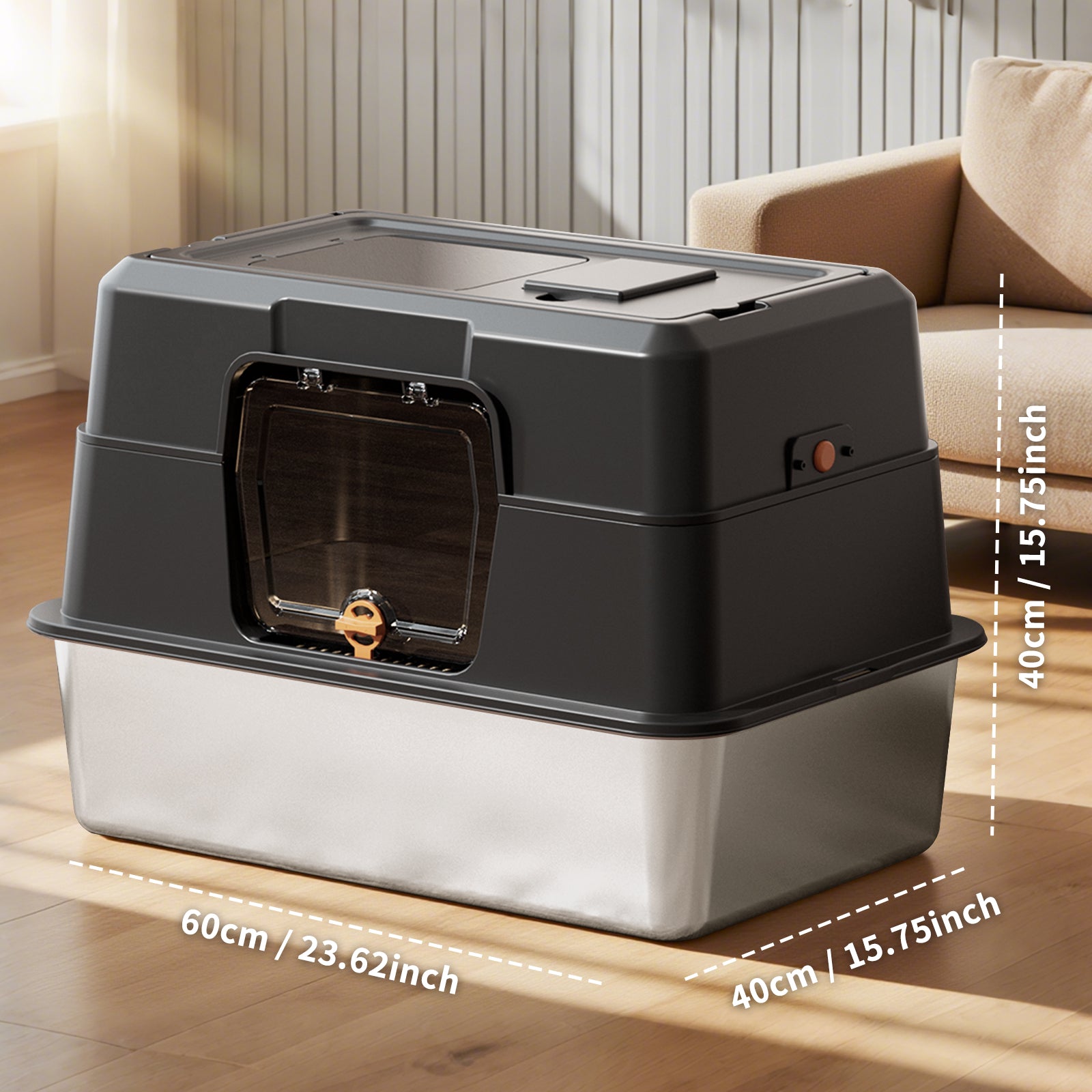 Fully Enclosed Stainless Steel Cat Litter Box, Odor and Splash Proof, for Large Cats - Image 8 of 10