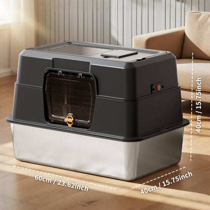 Fully Enclosed Stainless Steel Cat Litter Box, Odor and Splash Proof, for Large Cats - Image 8 of 10