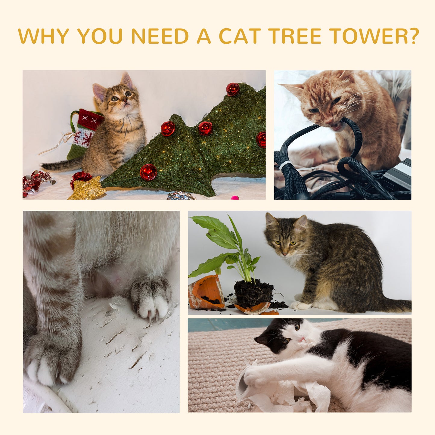 Floor to Ceiling Cat Tree with Sisal Scratching Posts, Natural Wood Activity Center - Side Angle