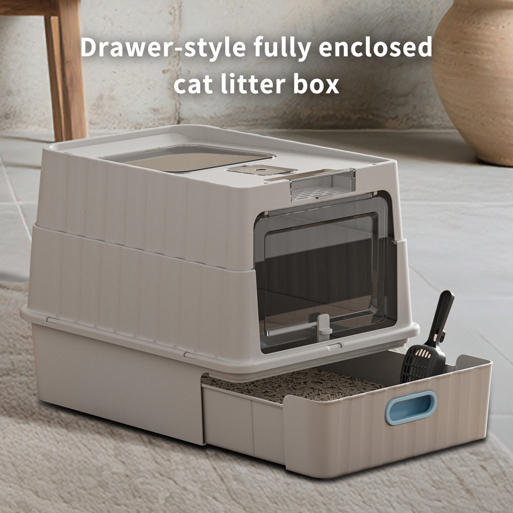 Dual Opening Enclosed Cat Litter Box, Top Entry Anti Tracking with Scoop - Features and Details