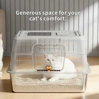 Fully Enclosed Stainless Steel Cat Litter Box, Odor Proof, for Large Cats - Detailed View