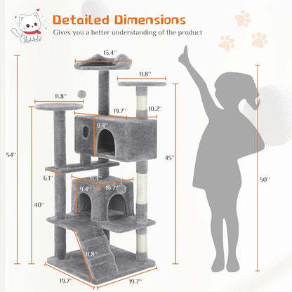 54 Inch Multi Level Cat Tree Tower with Sisal Post, Ladder, and Plush Toys - Image 10 of 11