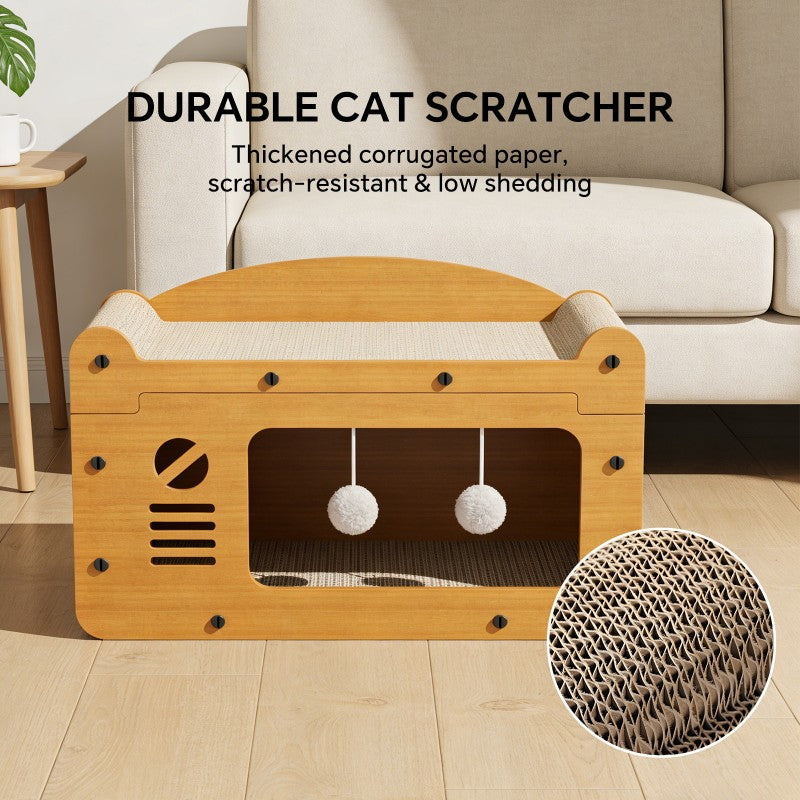 TV Shape Cat Scratcher Sofa, Double Layer, with 2 Teaser Balls, for Large Cats - Side Angle
