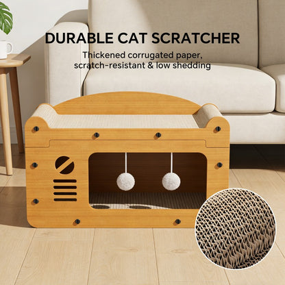 TV Shape Cat Scratcher Sofa, Double Layer, with 2 Teaser Balls, for Large Cats - Side Angle