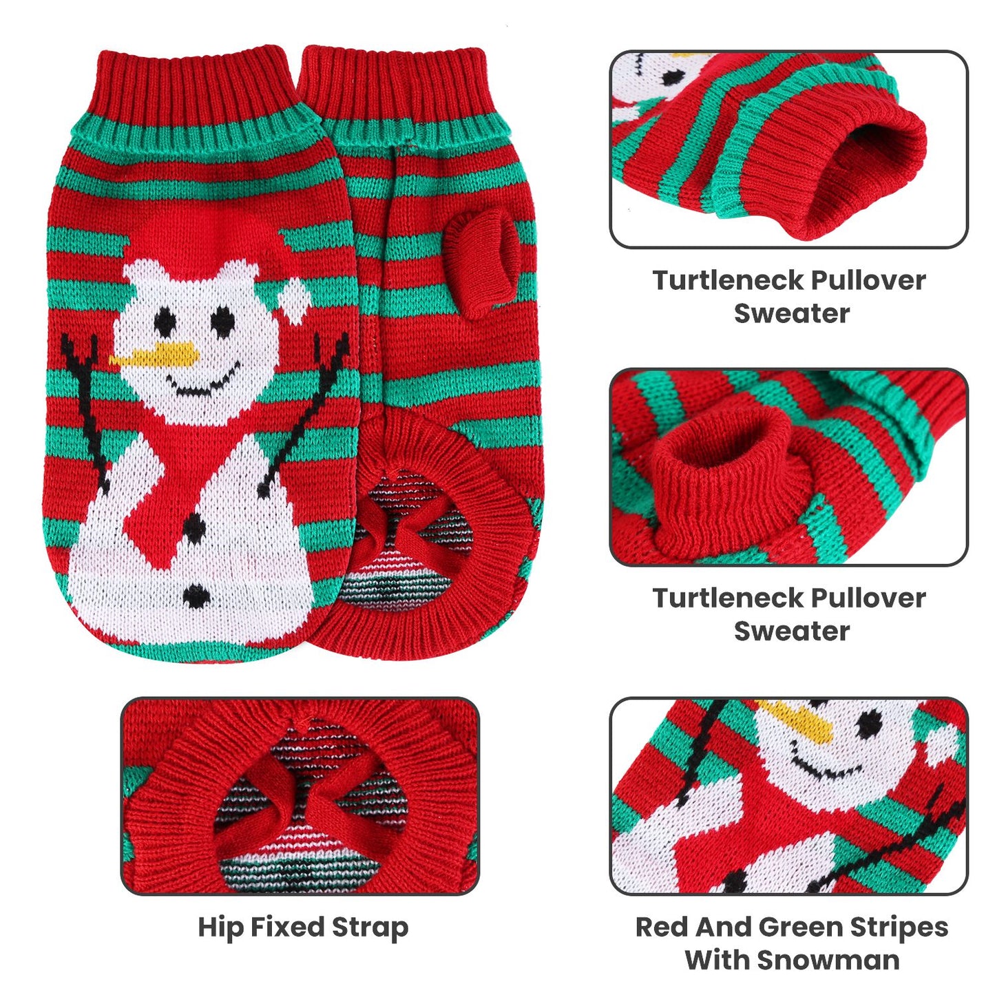 Pet Christmas Turtleneck Sweater with Snowman Stripes for Dogs and Cats - Image 9 of 11