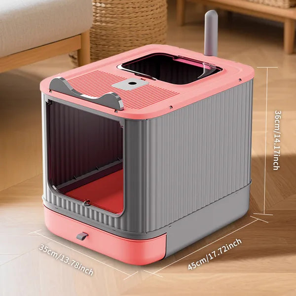 Elf Cat Litter Box, Dual Entry Enclosed, Modern White, Easy Clean Drawer - Size Reference