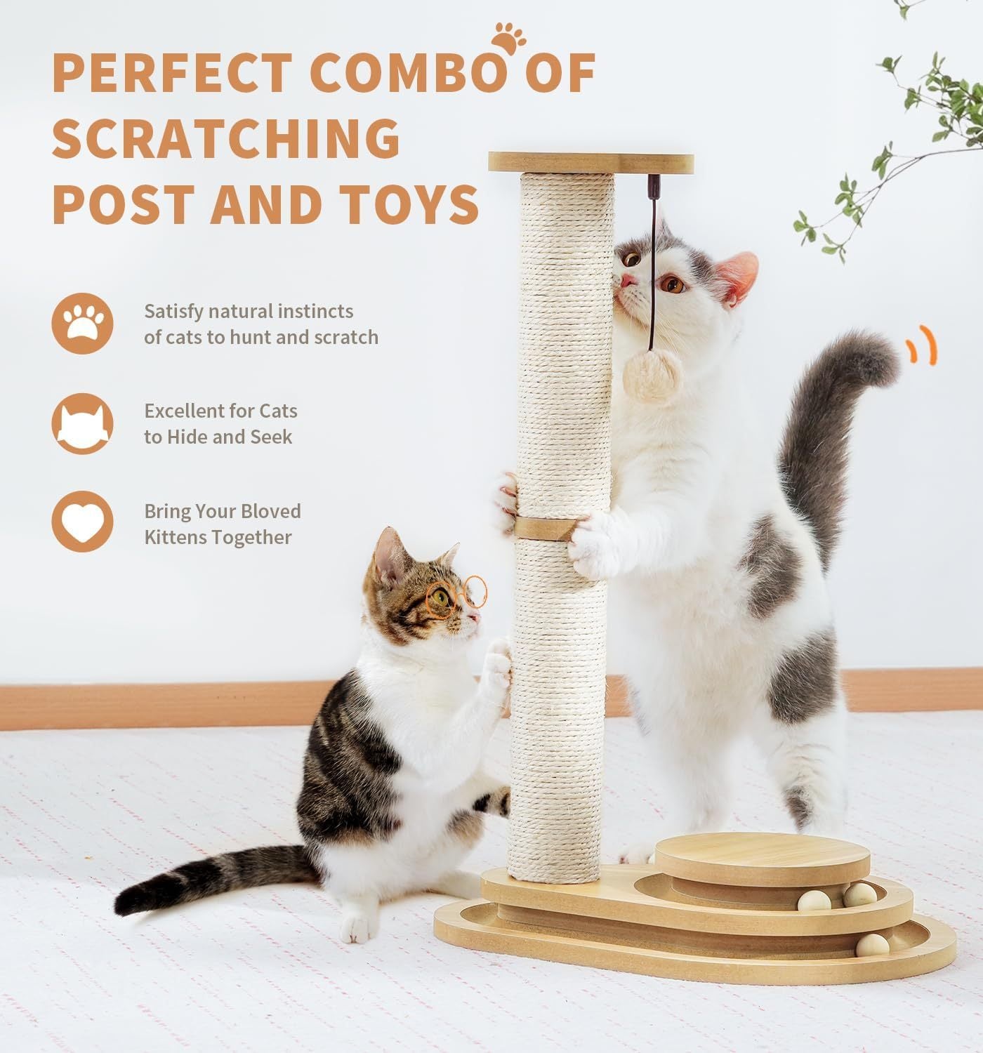 Two Layer Sisal Cat Scratching Post with Ball Track and Hanging Toy - Image 7 of 11