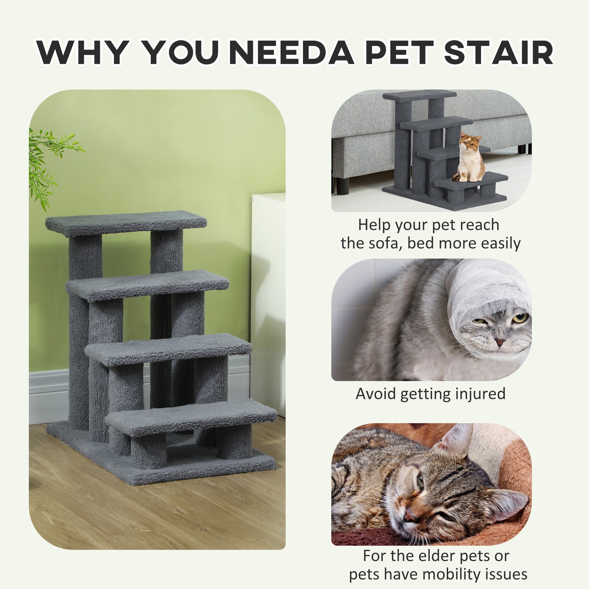 25 Inch Cat Scratching Post Pet Stairs, 4 Step Multi Level, Gray - Side Angle