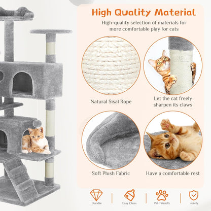 54 Inch Multi Level Cat Tree Tower with Sisal Post, Ladder, and Plush Toys - Image 9 of 11