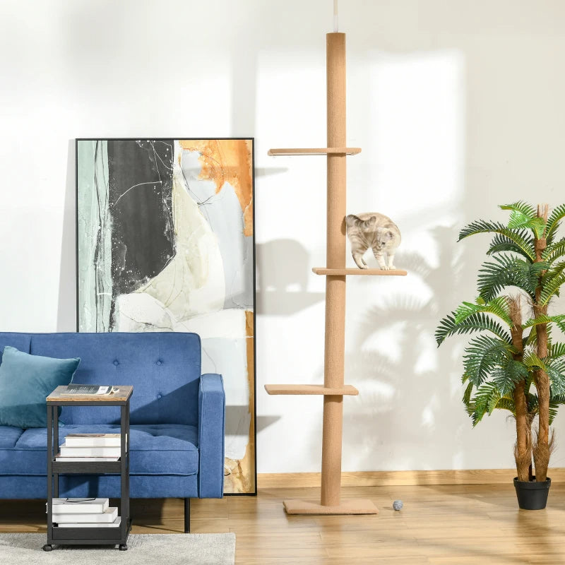 Floor to Ceiling Cat Tree with Sisal Scratching Posts, Natural Activity Center, Brown - Detailed View