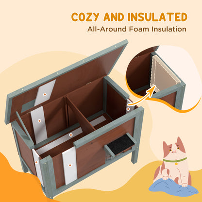 Outdoor Wooden Cat House with Removable Floor, Brown - Detailed View